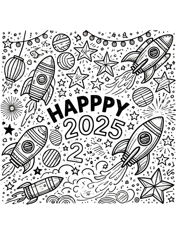 Coloring page Happy 2025 Happy 2025